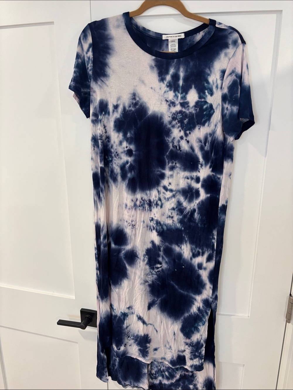 Caution To The Wind Navy and White Tie-Dye Midi Dress
